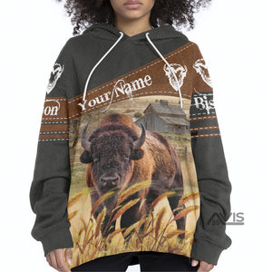 Personalized Name Uni Bison On Farm Black Hoodie