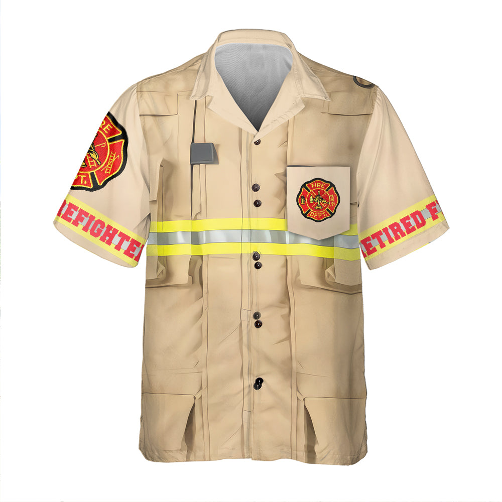 Proud Retired Firefighter Cream Life Vest Work Uniform Cosplay Costume - Hawaiian Shirt