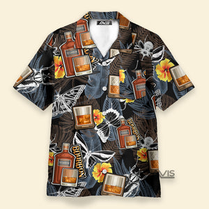 Wine Bourbon Drinking Butterflies Tropical - Hawaiian Shirt