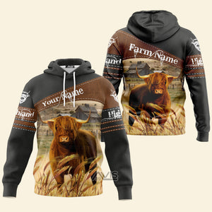 Avis89 Uni Highland Cattle On Farms Printed 3D Black - Personalized Hoodie