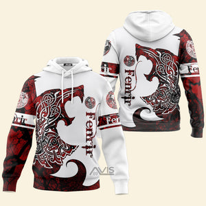 Avis89 Viking Wolf Legend Red And White Style With Fenrir - Hoodie