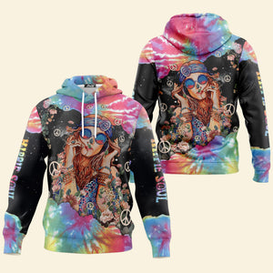 Hippie Girl And Flower Colorful Peace - Hoodie