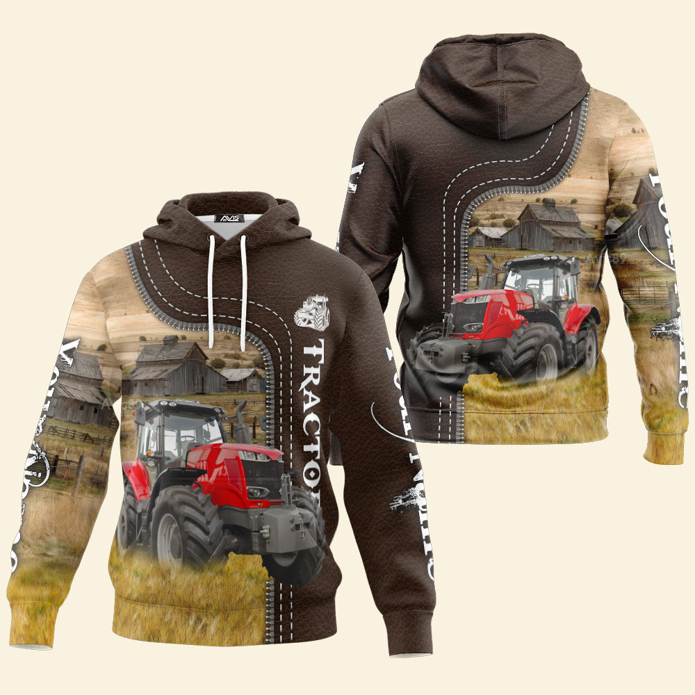 Uni Red Tractor Farming Leather Pattern 3D - Personalized Hoodie