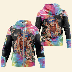 Hippie Girl And Flower Colorful Peace - Hoodie