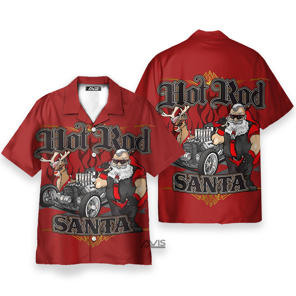 Christmas Fun Hot Rod Santa Car  - Hawaiian Shirt