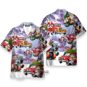 Santa Hot Rod Christmas Tree Merry Xmas - Hawaiian Shirt