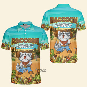 Racoon Cowboy Funny Raccoon In Desert Polo Shirt For Men