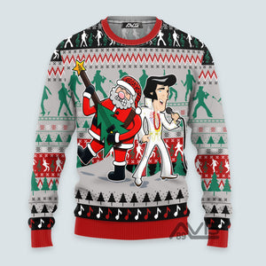 King Of Rock And Roll Elvis Santa Claus Matching Family - Ugly Sweater