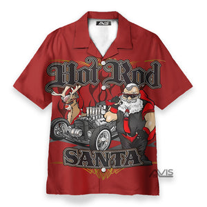 Christmas Fun Hot Rod Santa Car  - Hawaiian Shirt