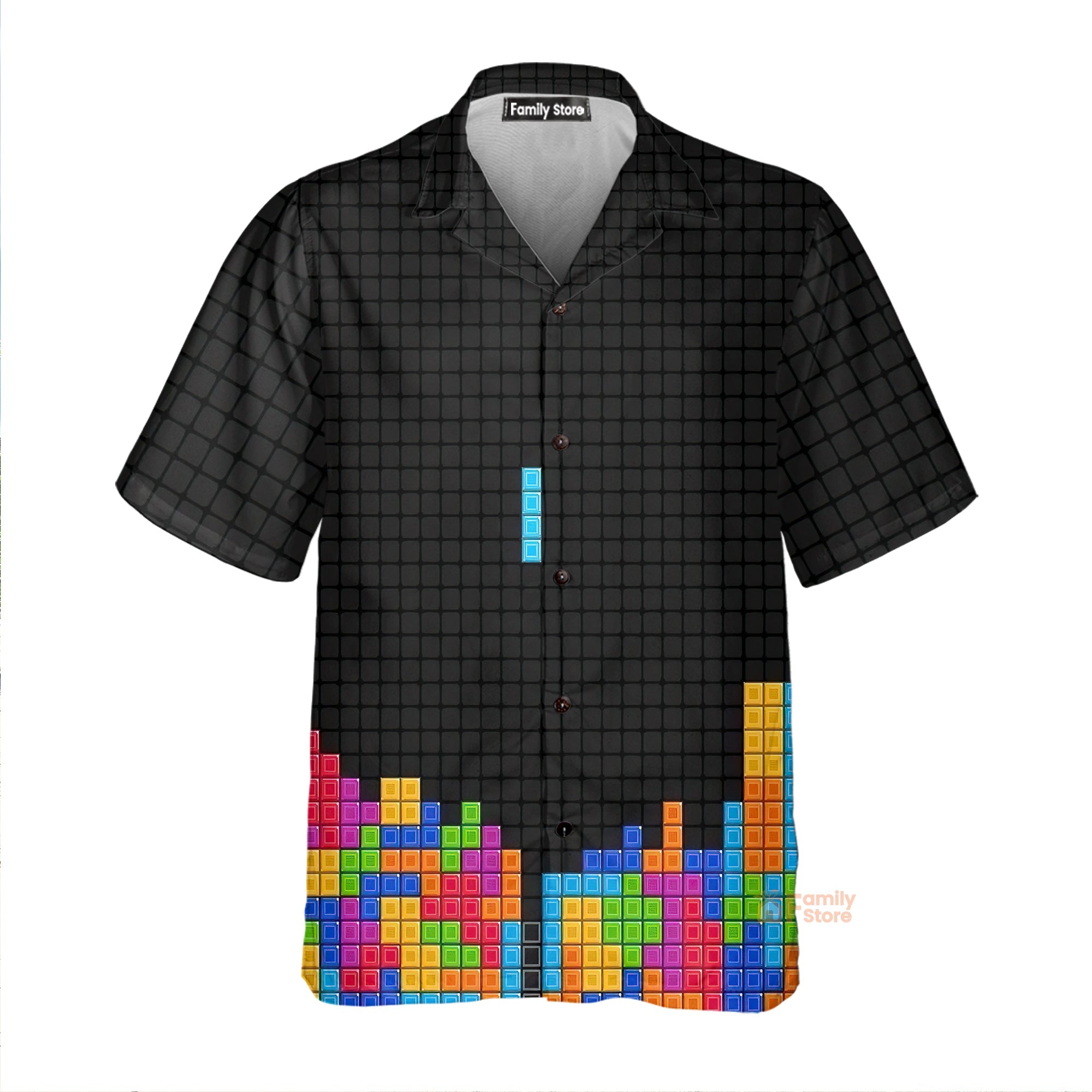 Funny Tetris Falls Rainbow Printing Hawaiian Shirt