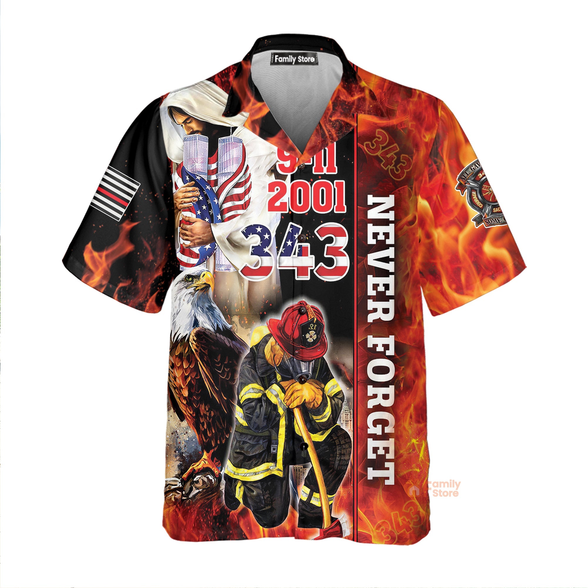 Firefighter God Jesus Bless 911 Day Never Forget Hawaiian Shirt