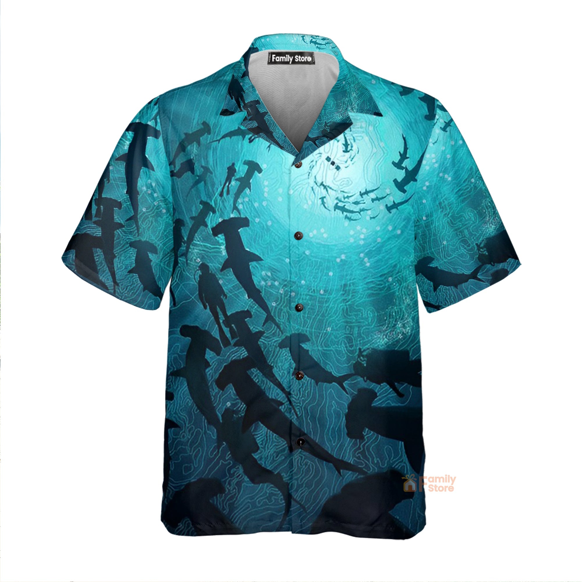 Marine Life Shark Chest Pocket Short Sleeve Hawaiian Shirt