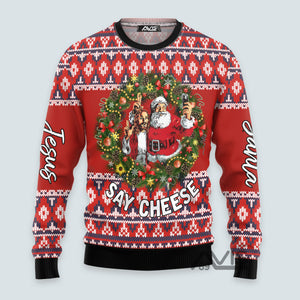 Jesus And Santa Say Cheese - Ugly Christmas Sweater