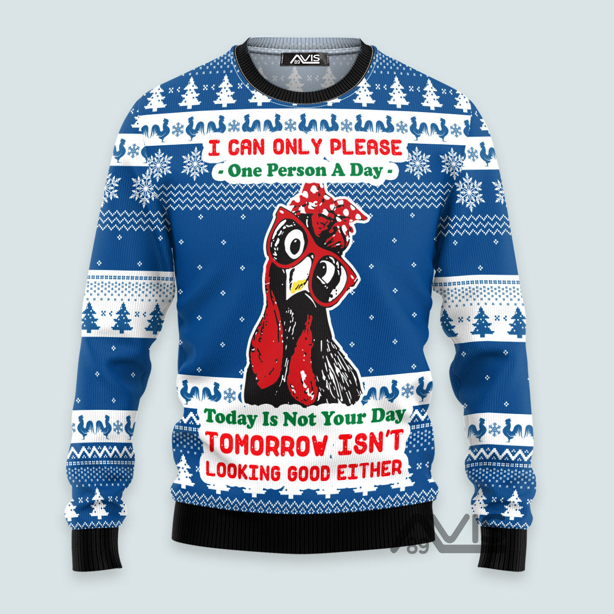 Funny Chicken Blue Christmas Ugly Sweater