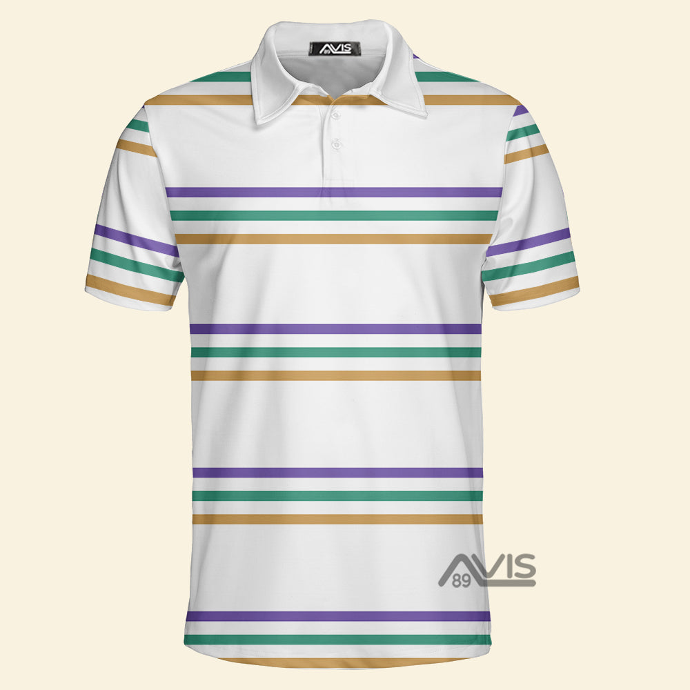 Mardi Gras White Striped - Polo Shirt