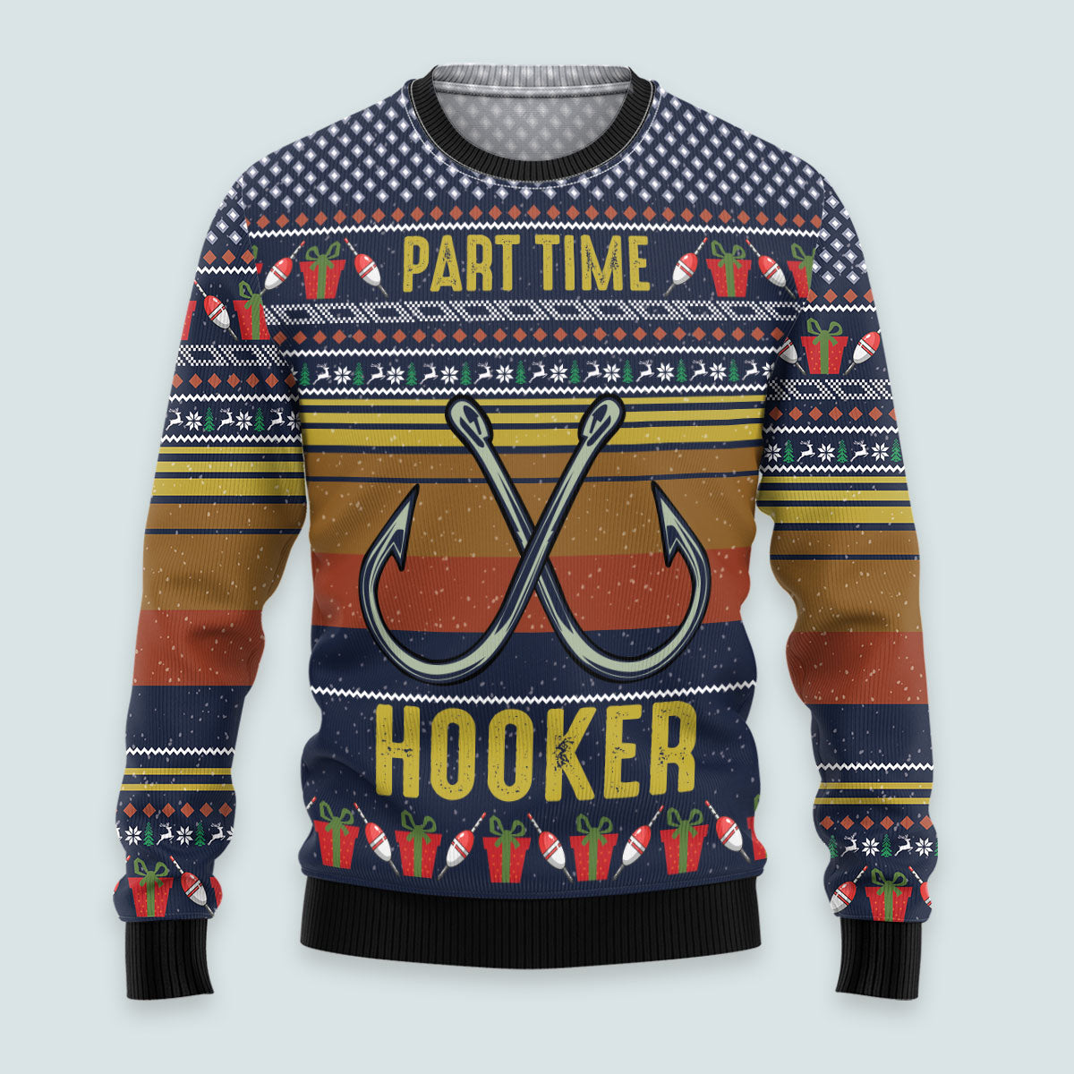 Fishing Hockey Part Time Ugly Christmas Sweater