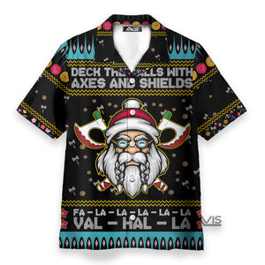 Viking Christmas Deck The Halls With Axes And Shields - Hawaiian Shirt