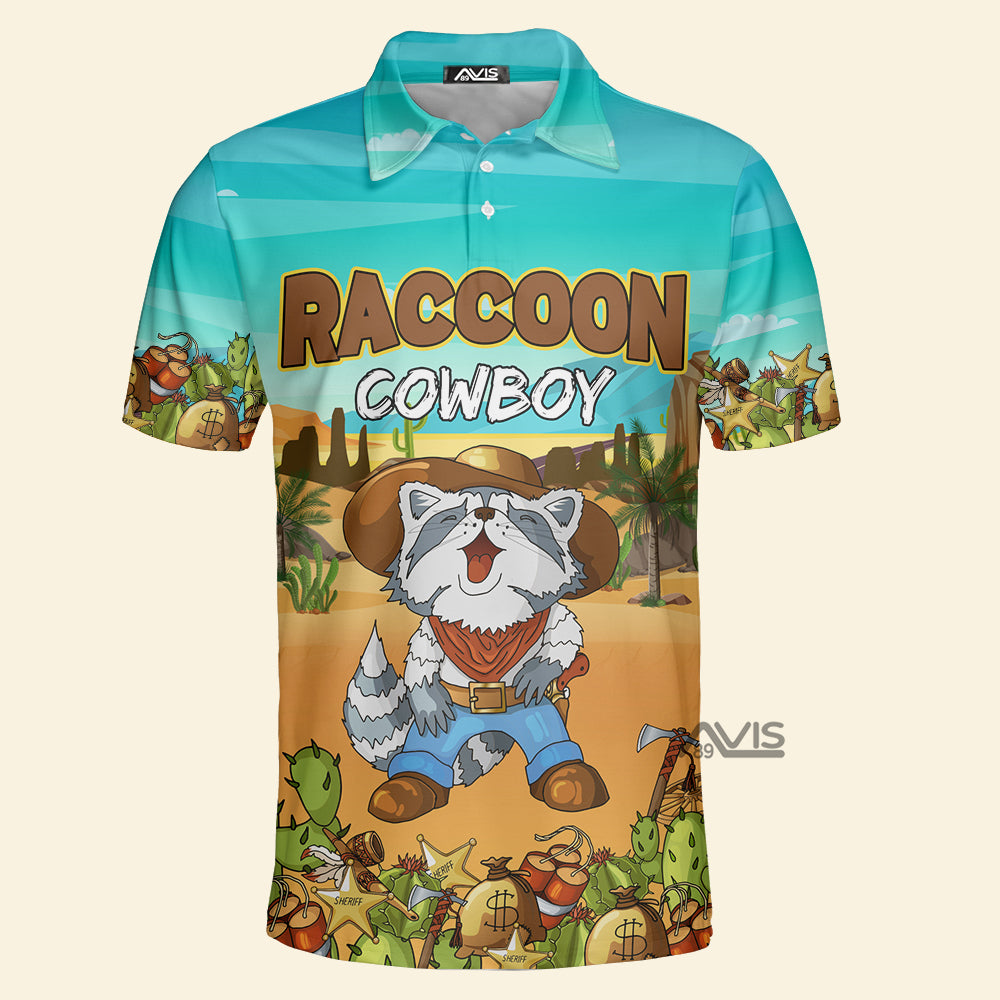 Racoon Cowboy Funny Raccoon In Desert Polo Shirt For Men