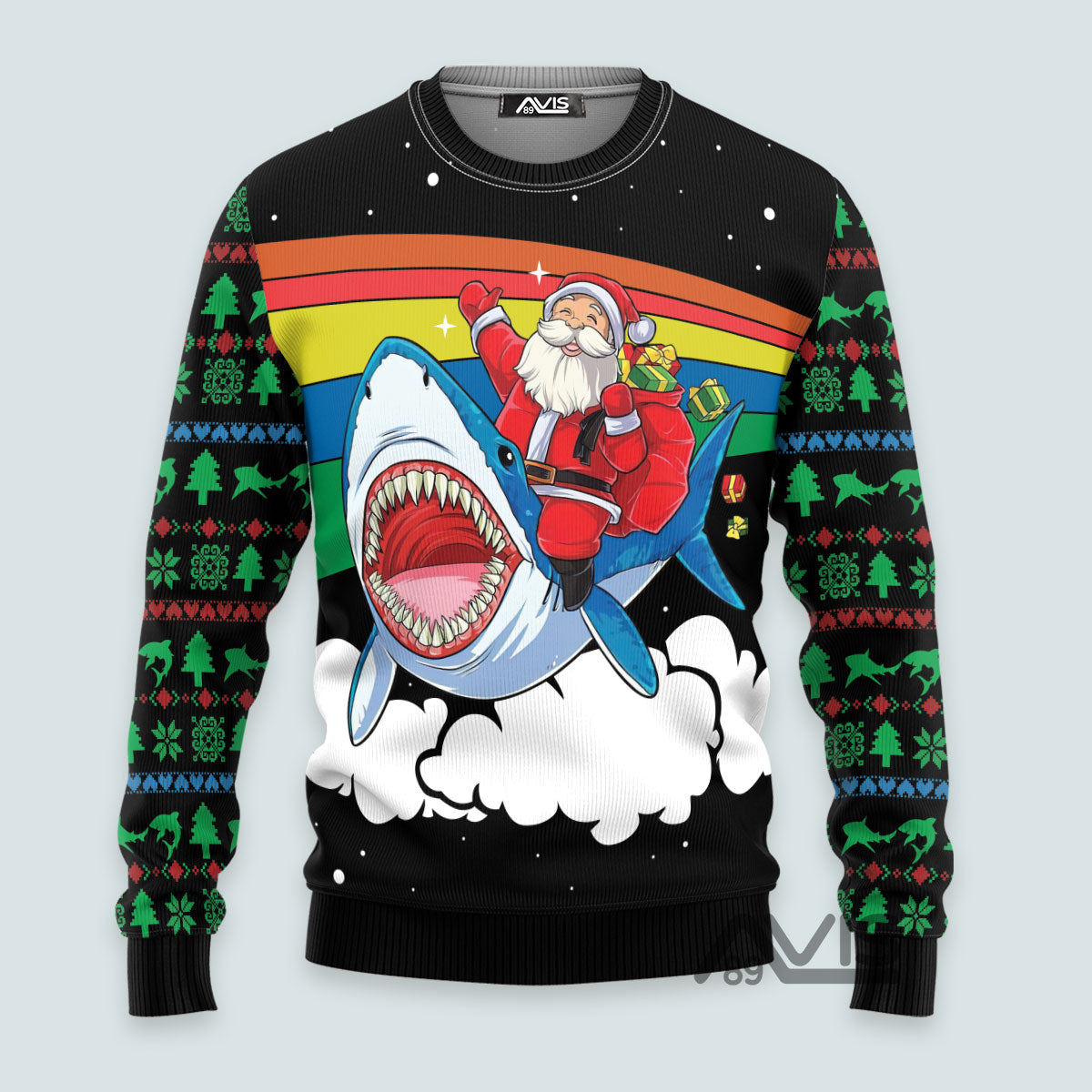 Santa Riding Shark Christmas Ugly Sweater