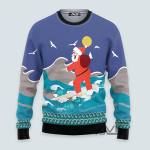 Surfing Santa Sees The Beach Christmas Funny Ugly Sweater