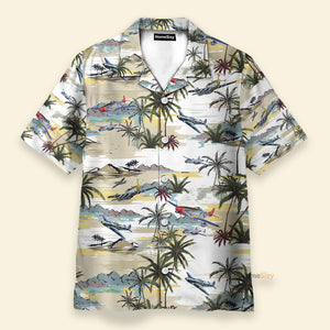 Aircraft Palm Tree On Island Pattern - Hawaiian Shirt