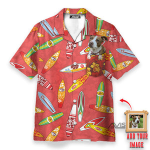 Custom Photo Surfboard Hibiscus Pattern - Gift For Dog Lovers - Personalized Hawaiian Shirt