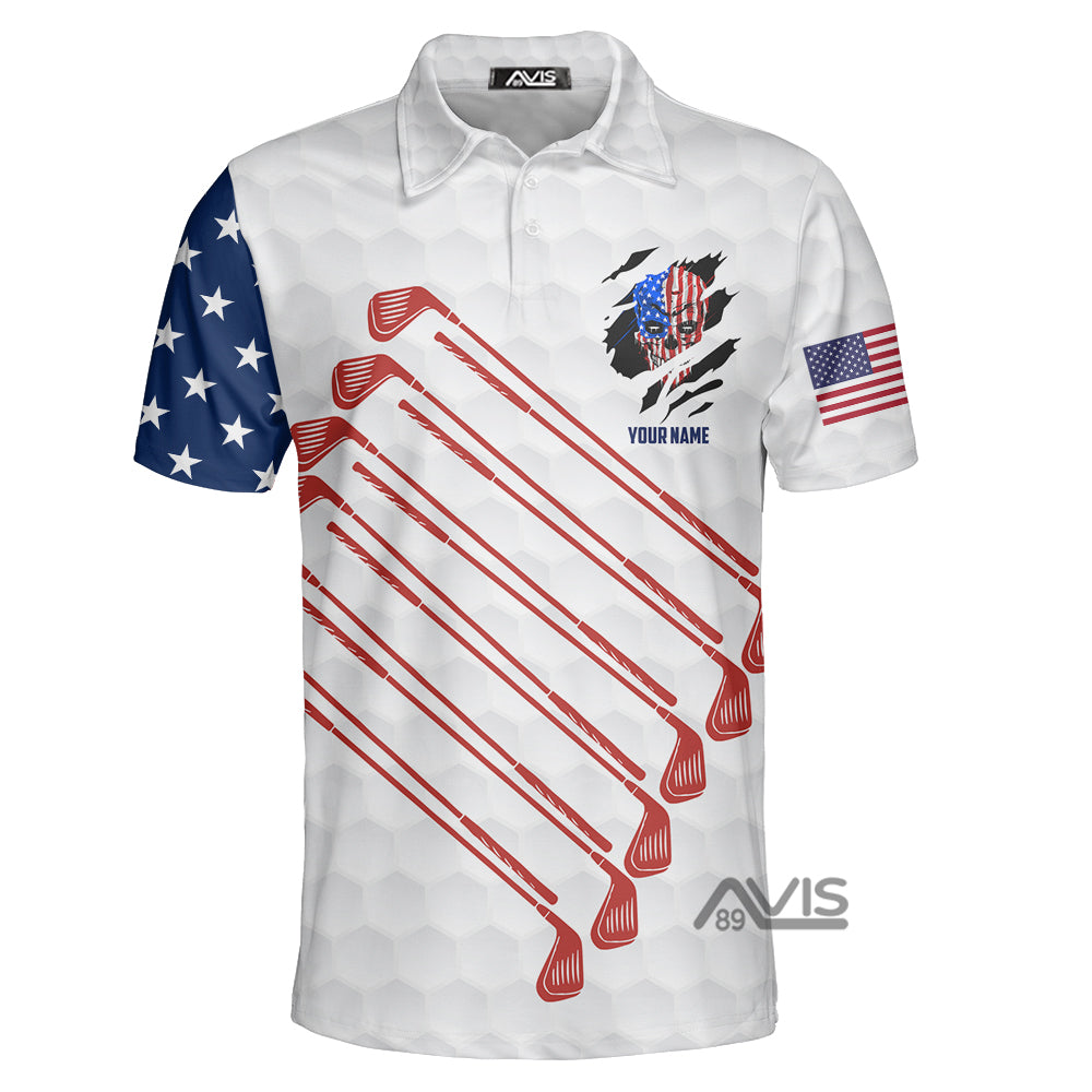 Personalized I Was Under Today American Flag Golf Skull Polo Shirt
