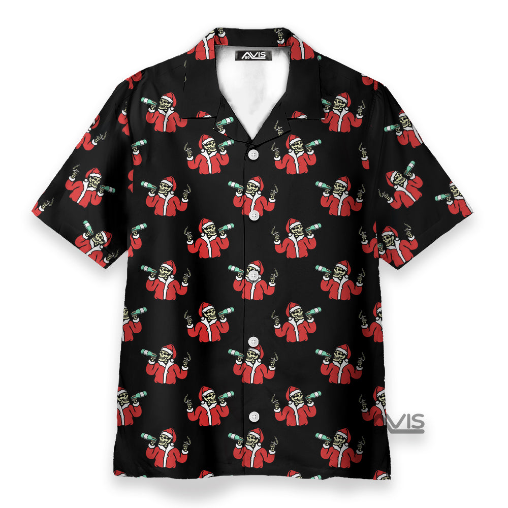 Skeleton Drinking In Santa Costume - Christmas Gift- Hawaiian Shirt