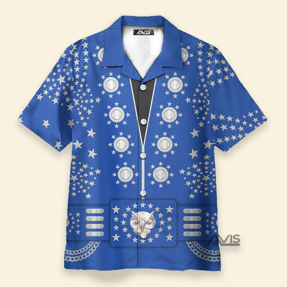 Elvis Owl Blue  - Costume Cosplay Hawaiian Shirt ELHS07