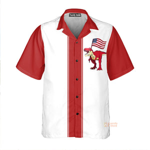 American Flag Dinosaur Chest Pocket Short Sleeve Bowling Shirt Hawaiian Shirt