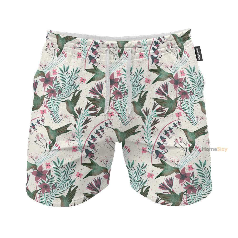 Hummingbird With Columbine Flower - Beach Shorts