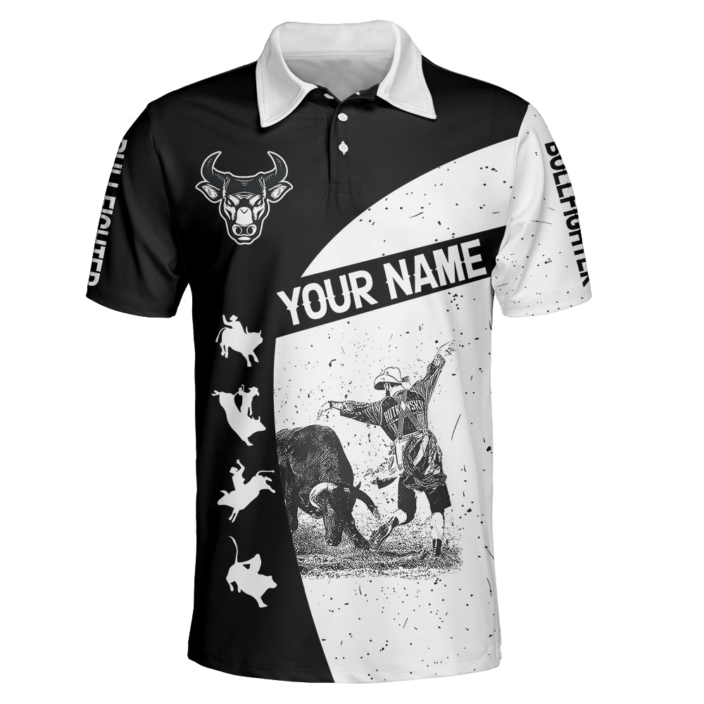 Personalized Bullfighter Bull Riding Black And White Polo Shirt For Men & Women
