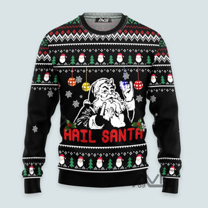 Hail Santa Black Funny Ugly Sweater