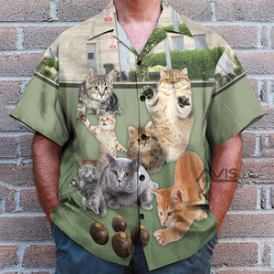 Lawn Bowling Cat Play In Yard - Hawaiian Shirt