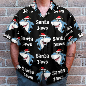 Christmas Blue Shark Santa Jaws- Hawaiian Shirt