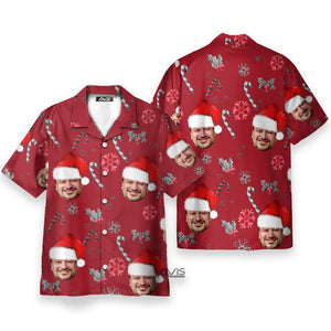 Custom Photo Christmas With Candy Canes - Personalized Hawaiian Shirt