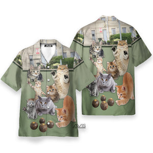 Lawn Bowling Cat Play In Yard - Hawaiian Shirt