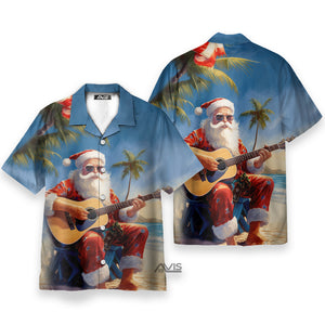 Christmas Vacation Santa Claus Playing Guitar - Hawaiian Shirt