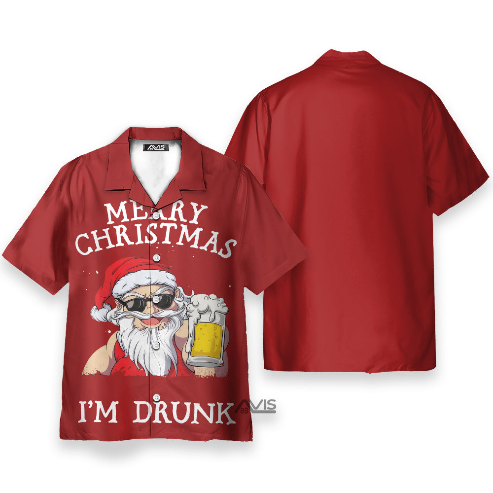 Christmas Santa Claus Drinking Beer "I'm Drunk" - Hawaiian Shirt