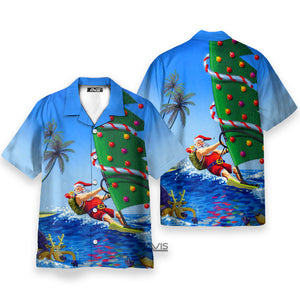 Christmas Santa Claus Goes Windsurfing  - Hawaiian Shirt