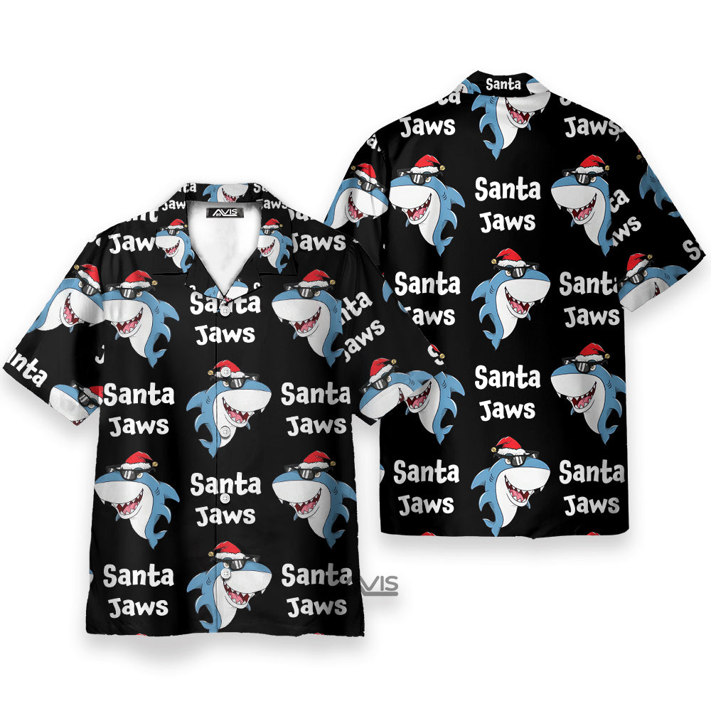 Christmas Blue Shark Santa Jaws- Hawaiian Shirt