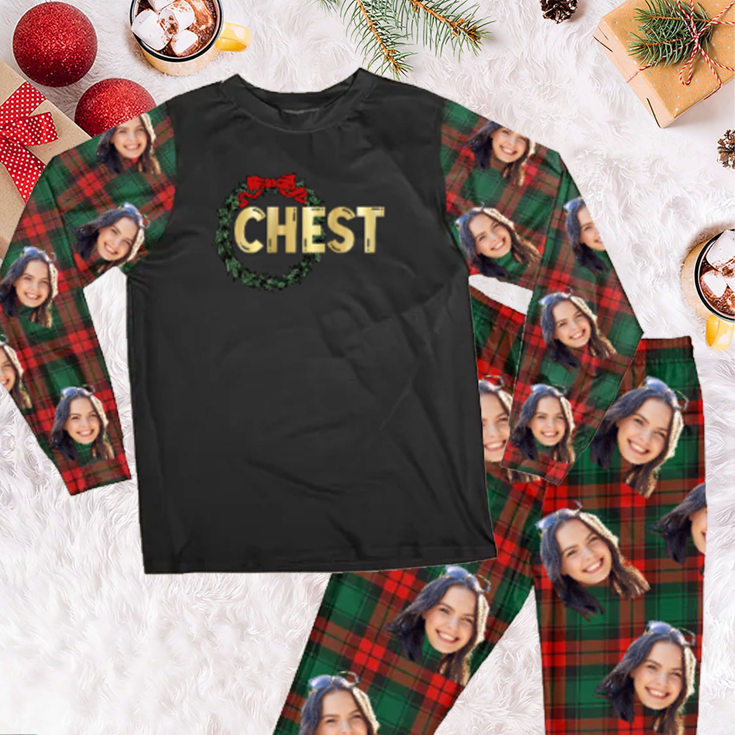 Custom Photo Chest Nuts Funny Christmas Couples - Personalized Pajama Set