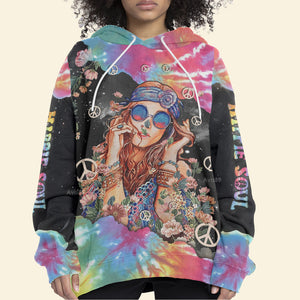 Hippie Girl And Flower Colorful Peace - Hoodie