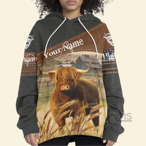 Avis89 Uni Highland Cattle On Farms Printed 3D Black - Personalized Hoodie