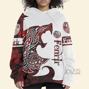 Avis89 Viking Wolf Legend Red And White Style With Fenrir - Hoodie