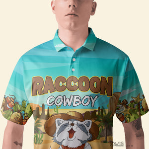 Racoon Cowboy Funny Raccoon In Desert Polo Shirt For Men