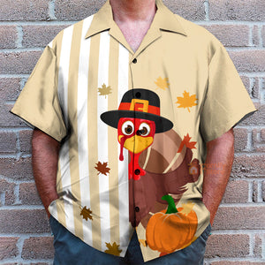 Thanksgiving Turkey Stripe Pattern Pumpkin Beige Hawaiian Shirt