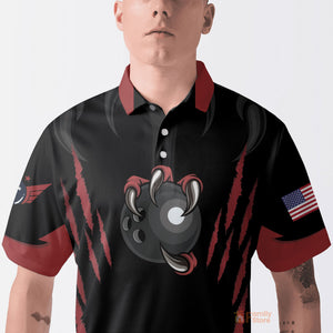 Personalized Bowling Team Monster Custom Black And Red Polo Shirt