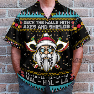 Viking Christmas Deck The Halls With Axes And Shields - Hawaiian Shirt