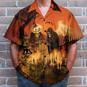 Vintage Halloween Grim Reaper, Black Cat - Hawaiian Shirt